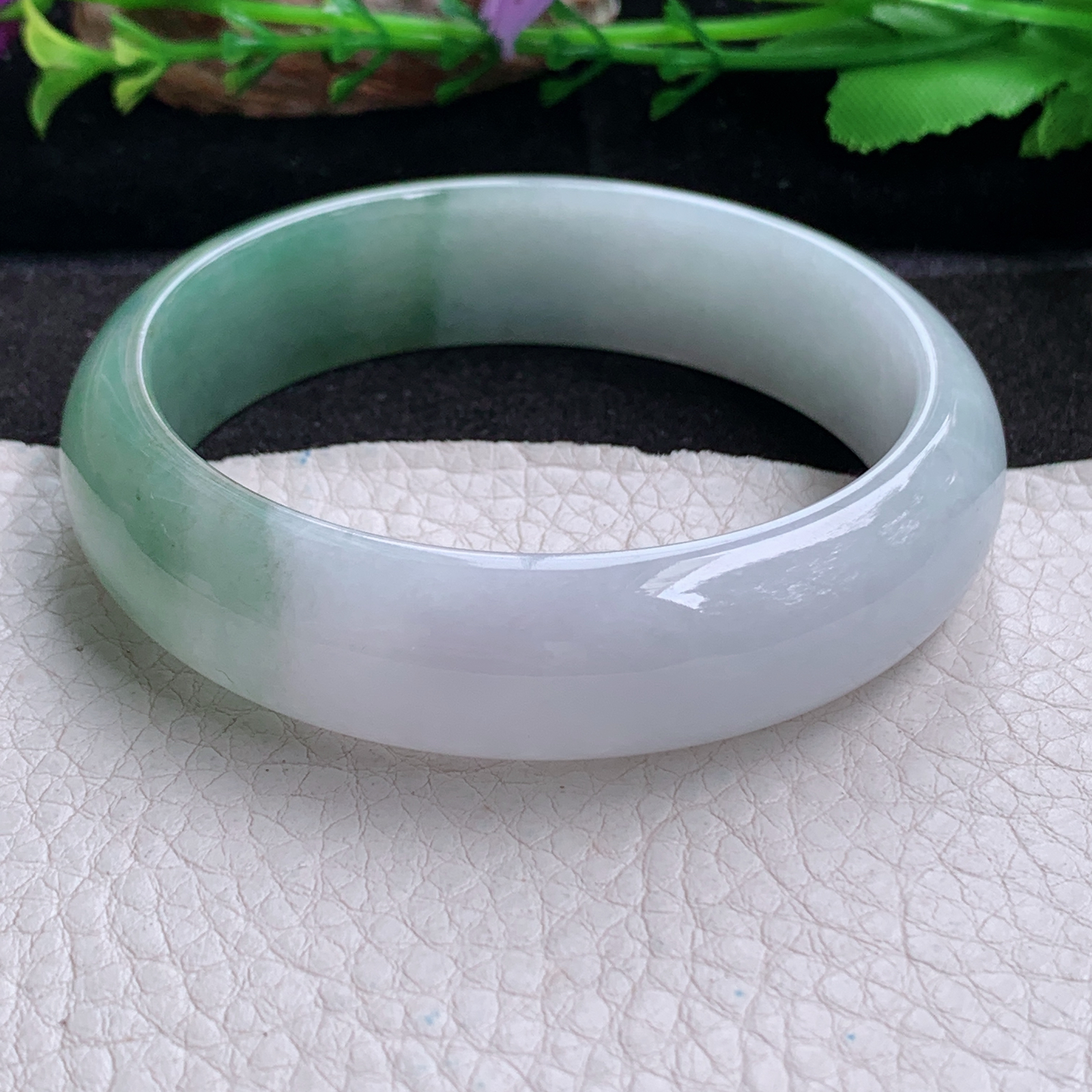 js实拍58.5*15.8*7.6招财镯 天然缅甸翡翠a货手镯冰润半山水正圈玉镯子