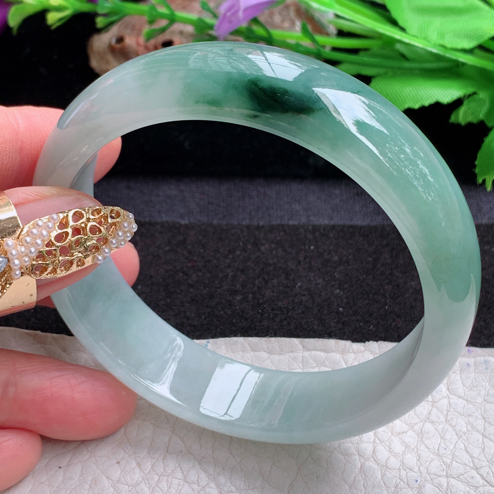 xc大圈口60*16.2*7.5轮胎镯 天然缅甸翡翠a货手镯冰飘花正圈玉镯子