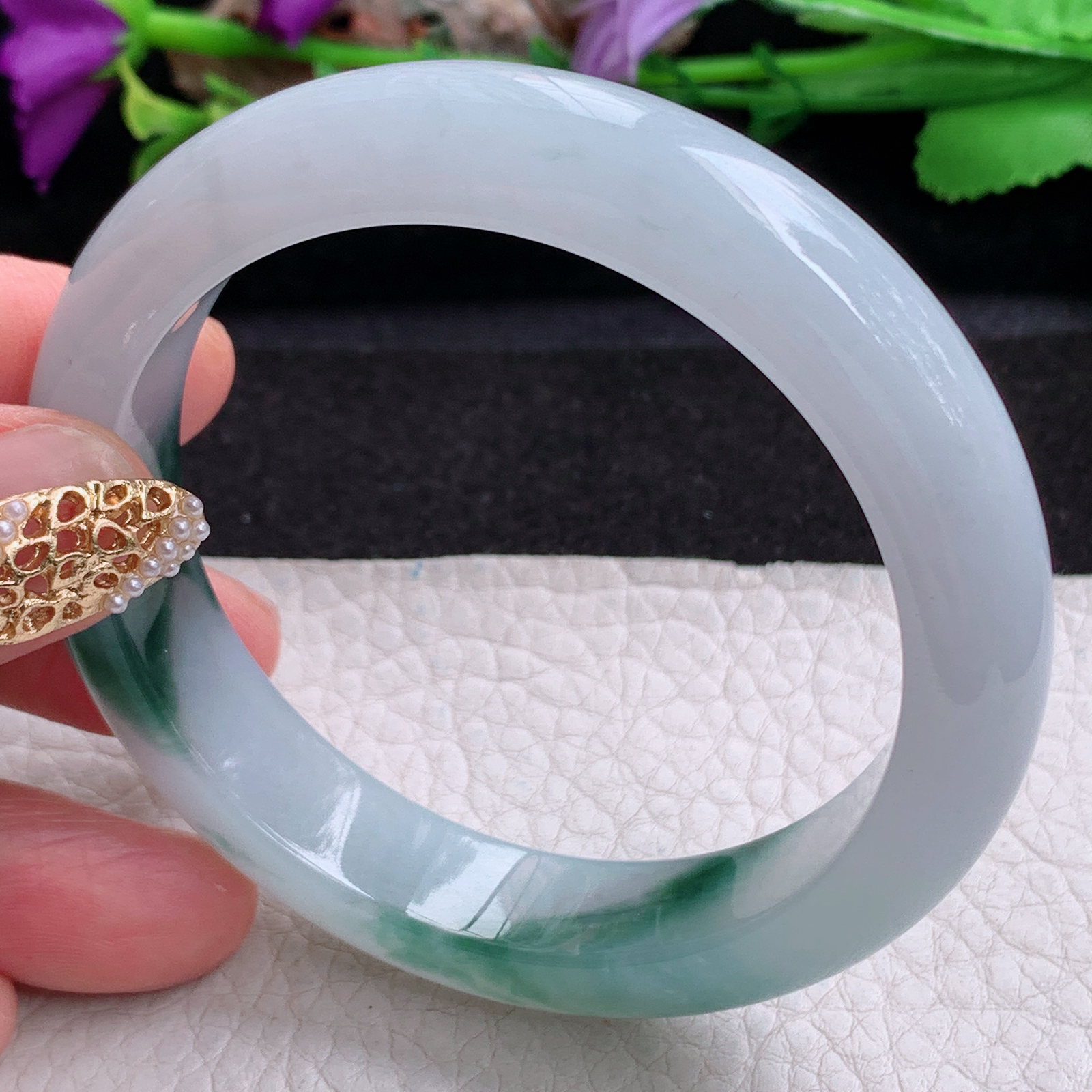 mq实拍55.5*13*8.5平安镯 天然缅甸翡翠a货手镯冰飘花正圈玉镯子