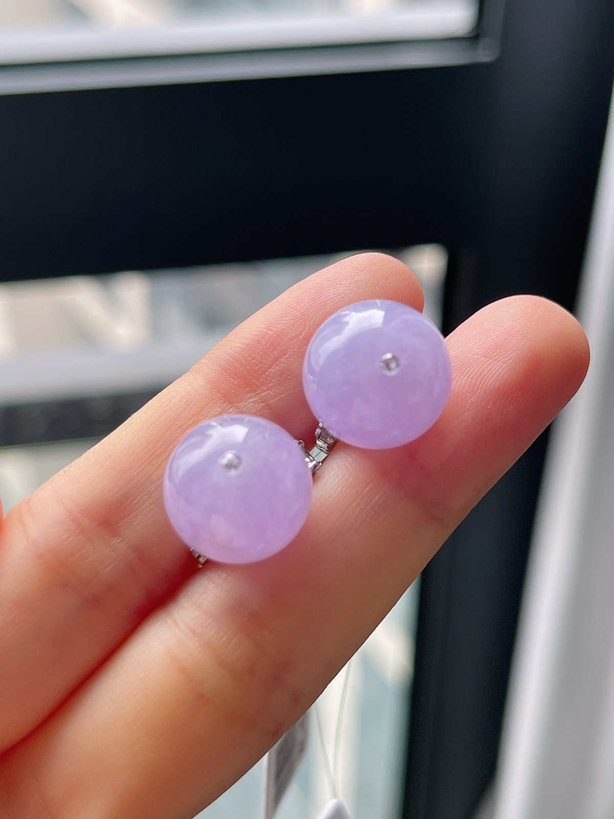 18k金翡翠冰糯满紫罗兰耳坠