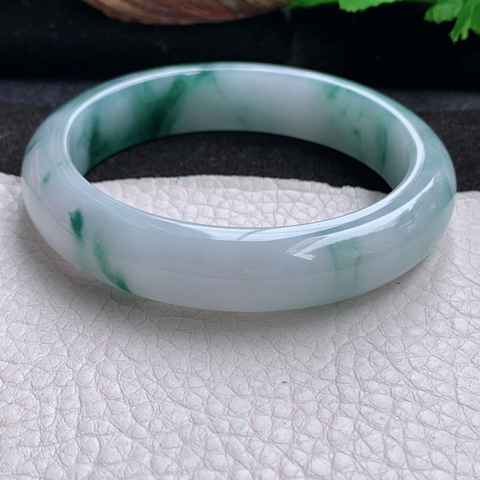 xc实拍58.6*13.8*8.5平安镯 天然缅甸翡翠a货手镯冰飘花正圈玉镯子