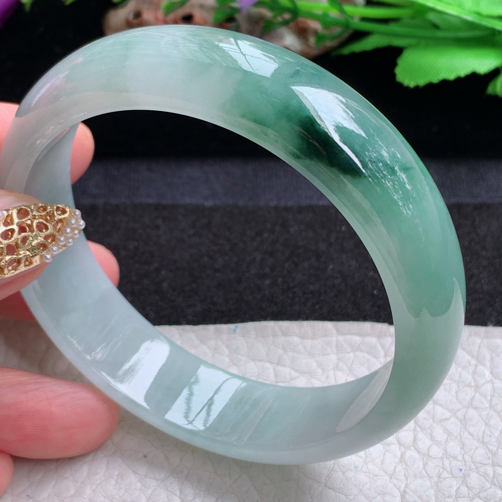 xc大圈口60*16.2*7.5轮胎镯 天然缅甸翡翠a货手镯冰飘花正圈玉镯子