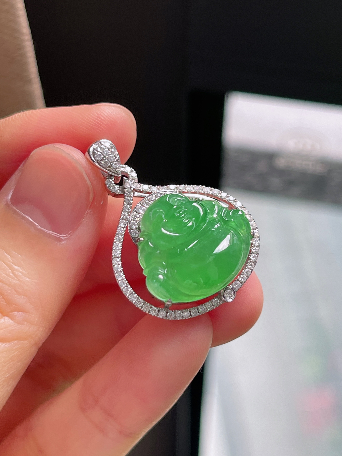 18k金翡翠冰糯种绿色佛公挂件