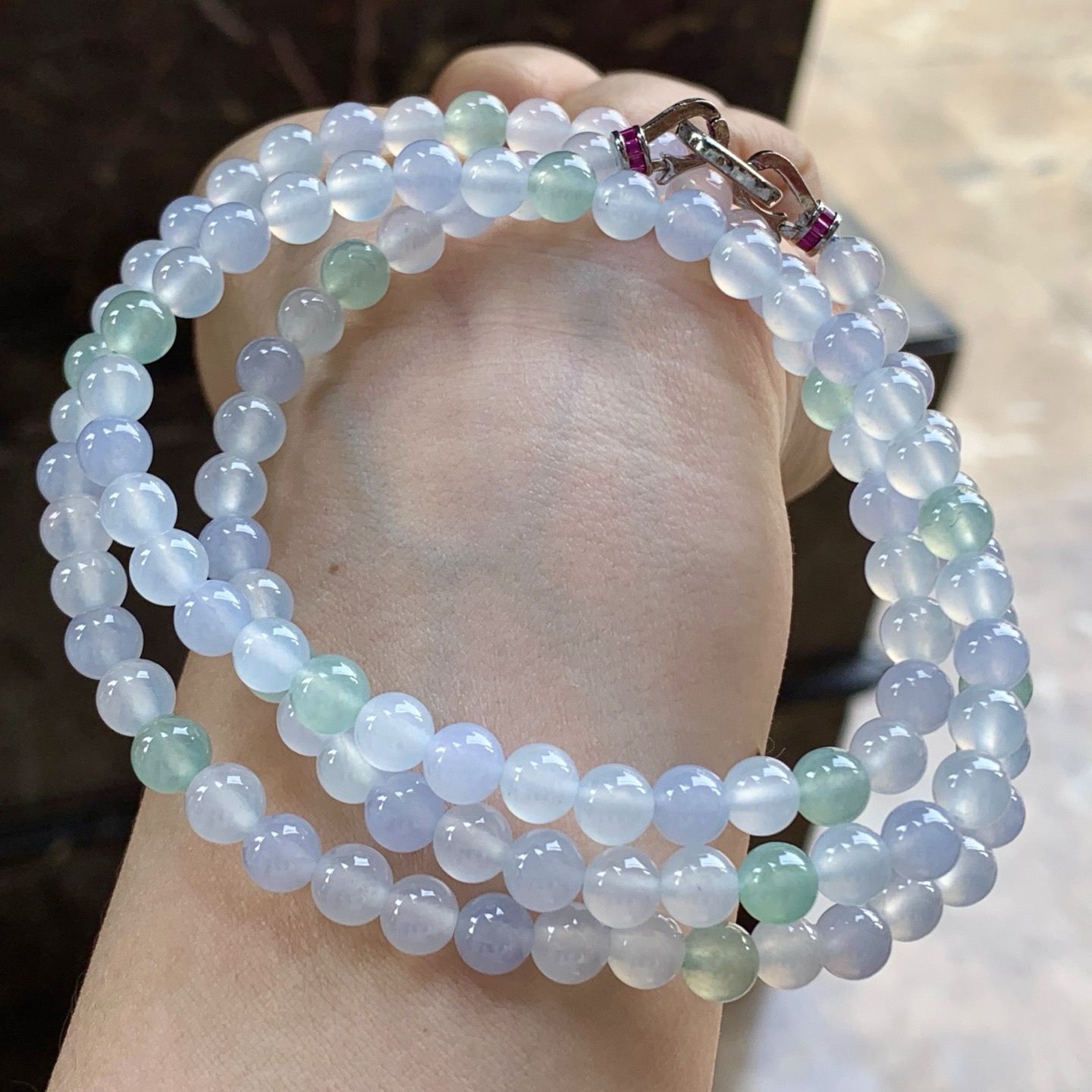 冰种糖果色珠链^_^清新冰透 甜美