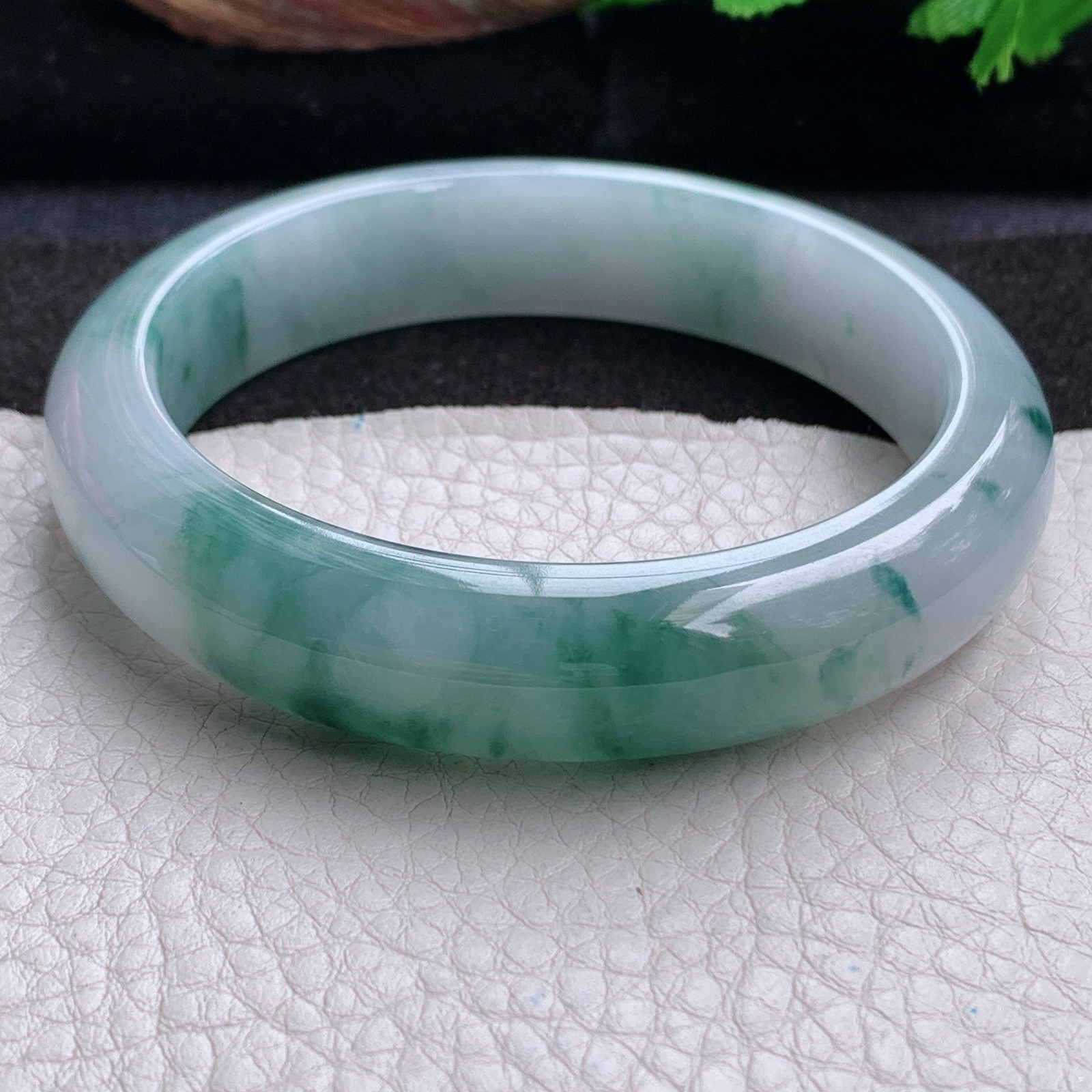 xc实拍58.6*13.8*8.5平安镯 天然缅甸翡翠a货手镯冰飘花正圈玉镯子