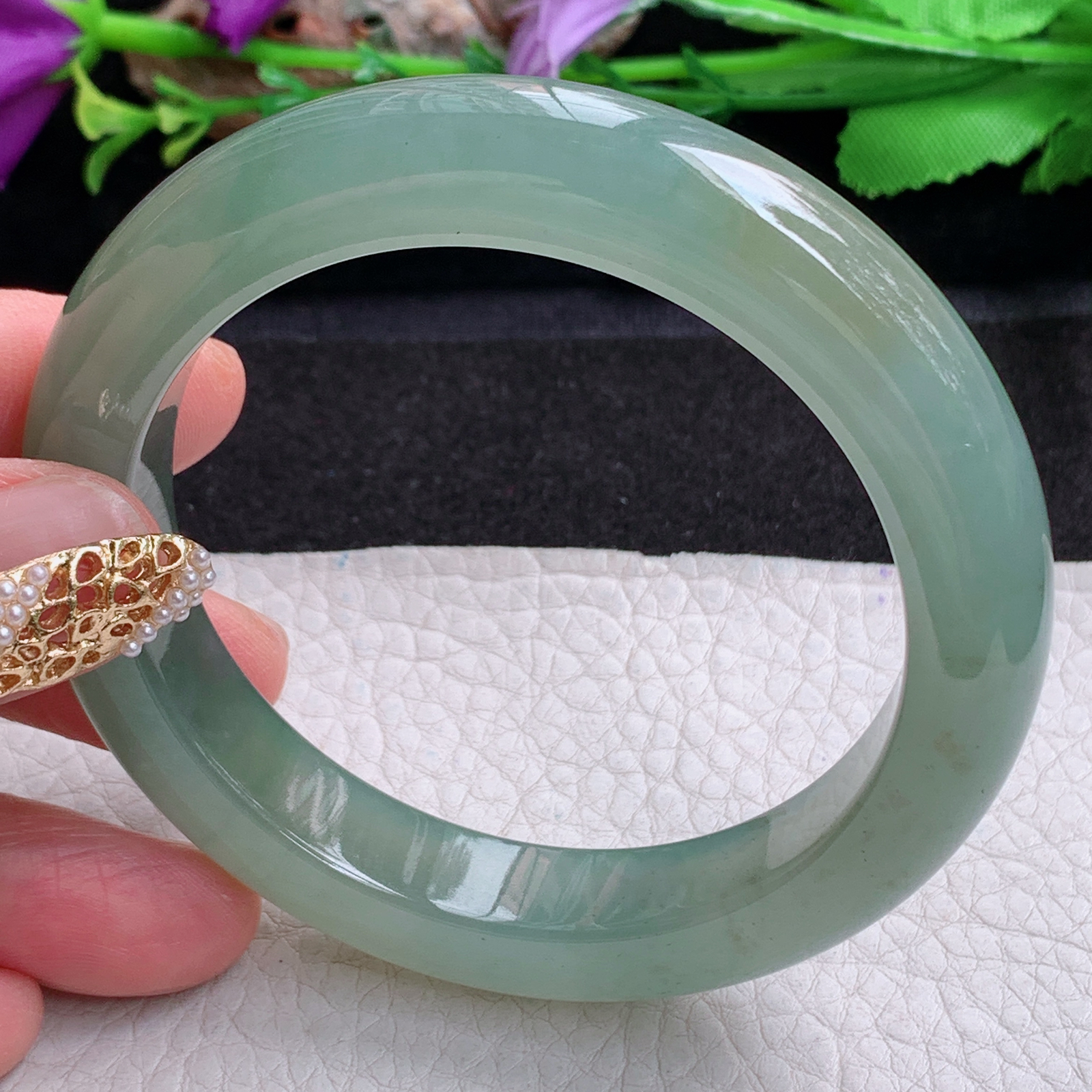 r实拍57*12*10平安镯 天然缅甸翡翠a货手镯冰黄加绿厚装正圈玉镯子