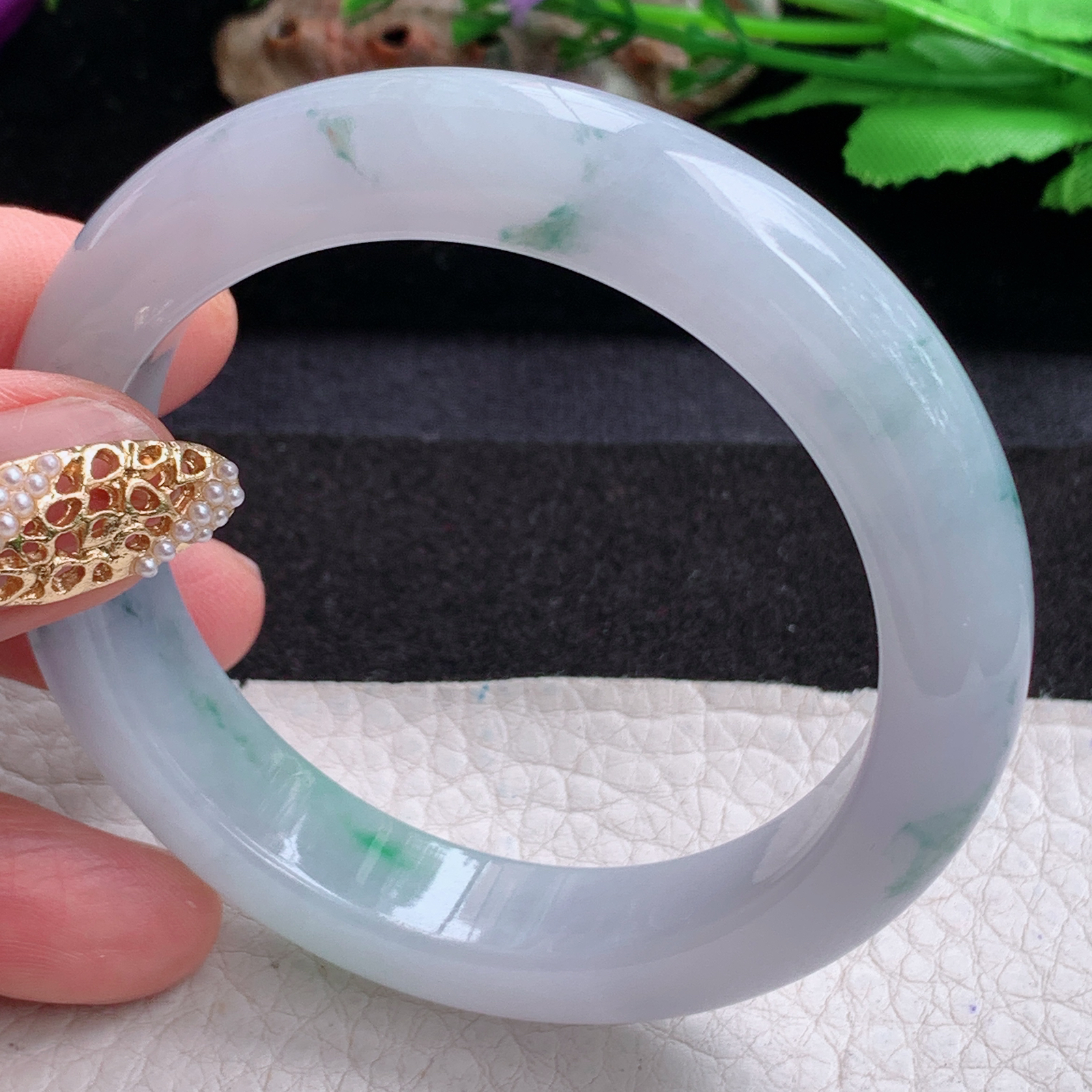 p实拍54*12.2*9平安镯 天然缅甸翡翠a货手镯冰飘花厚装正圈玉镯子