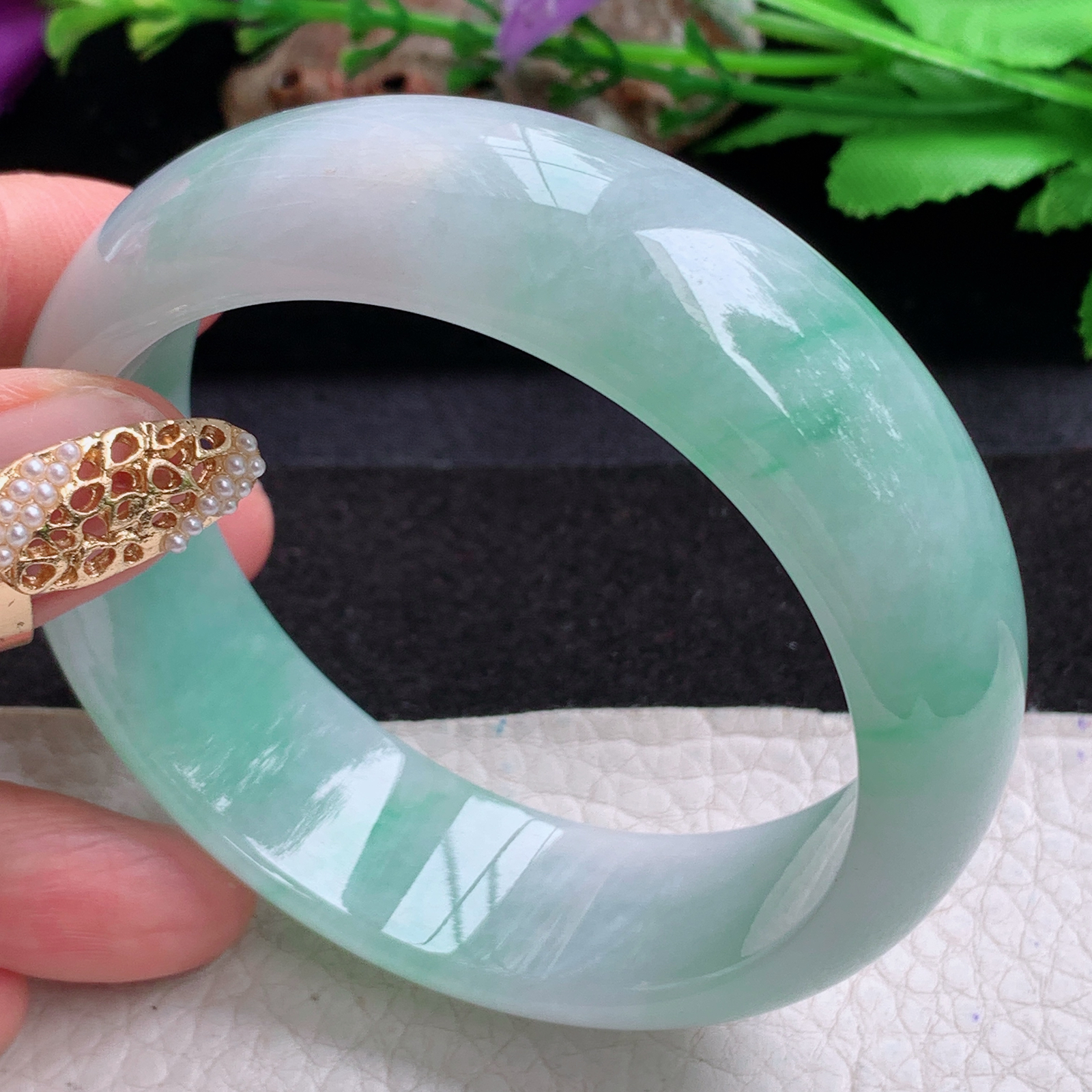 xc大圈口59*19.5*8轮胎镯 天然缅甸翡翠a货手镯冰飘花大气正圈玉镯子