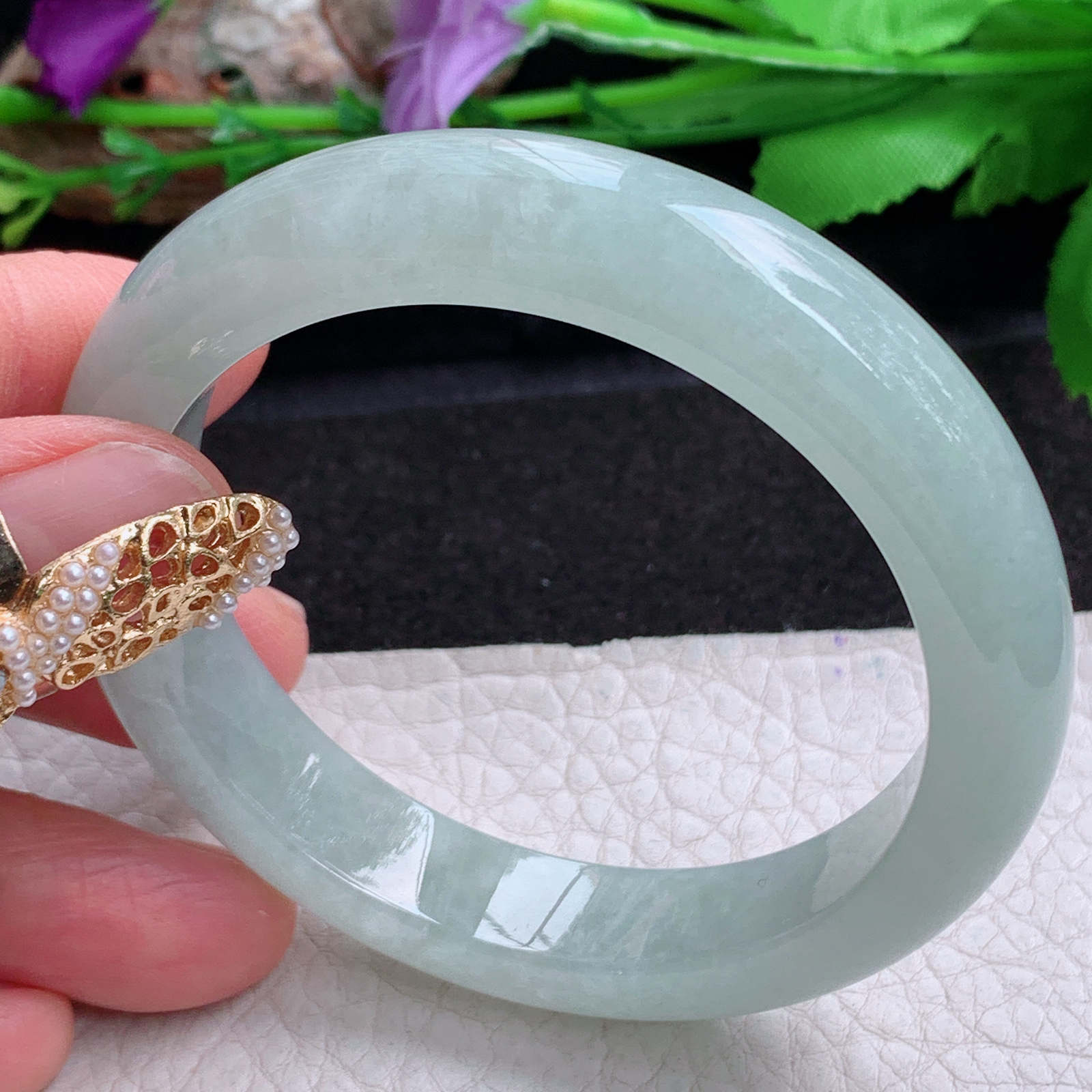 hy实拍54*11.6*8.3平安镯 天然缅甸翡翠a货手镯冰晴秀气正圈玉镯子