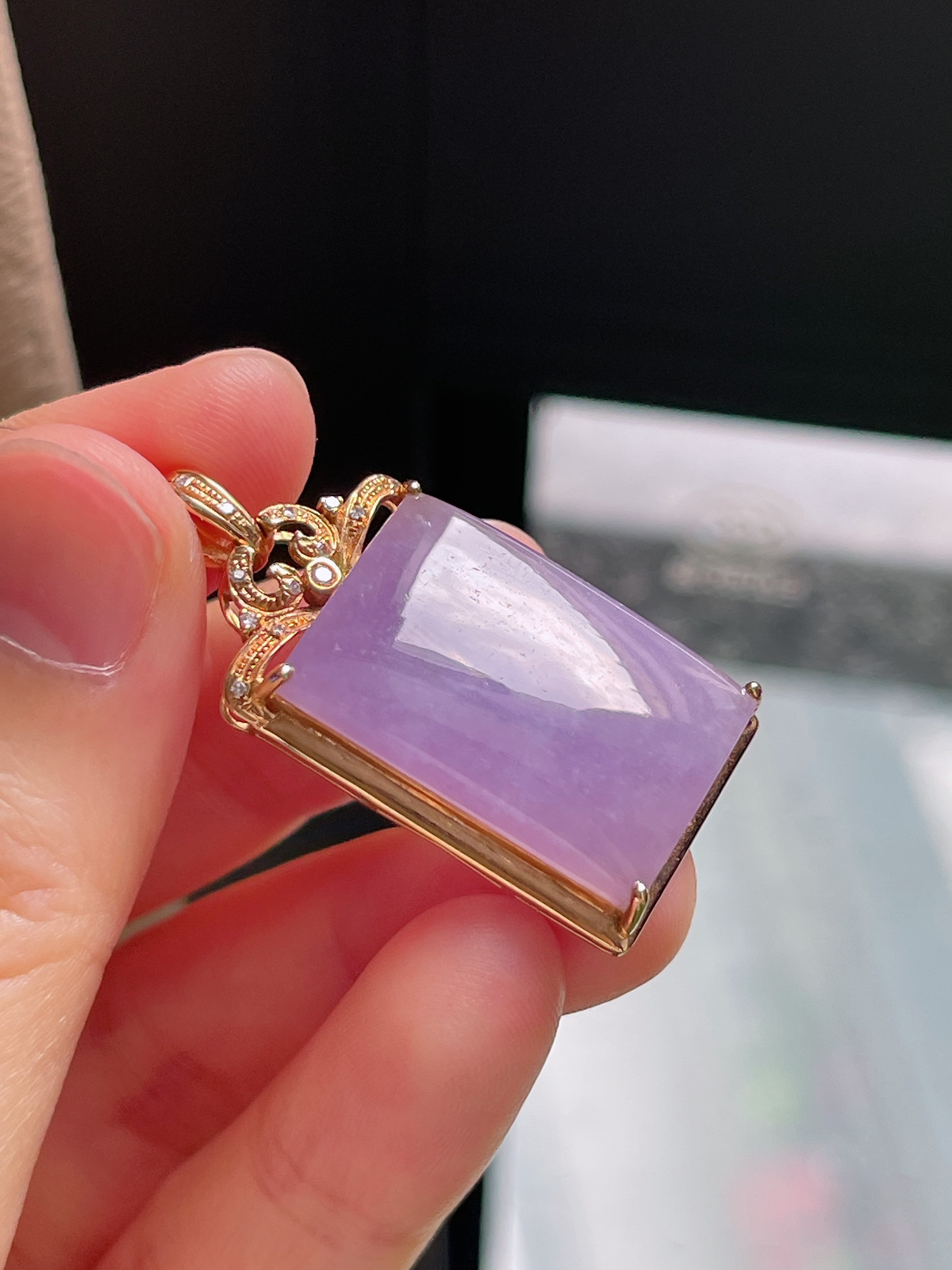 18k金 翡翠冰糯种紫罗兰无事牌挂件