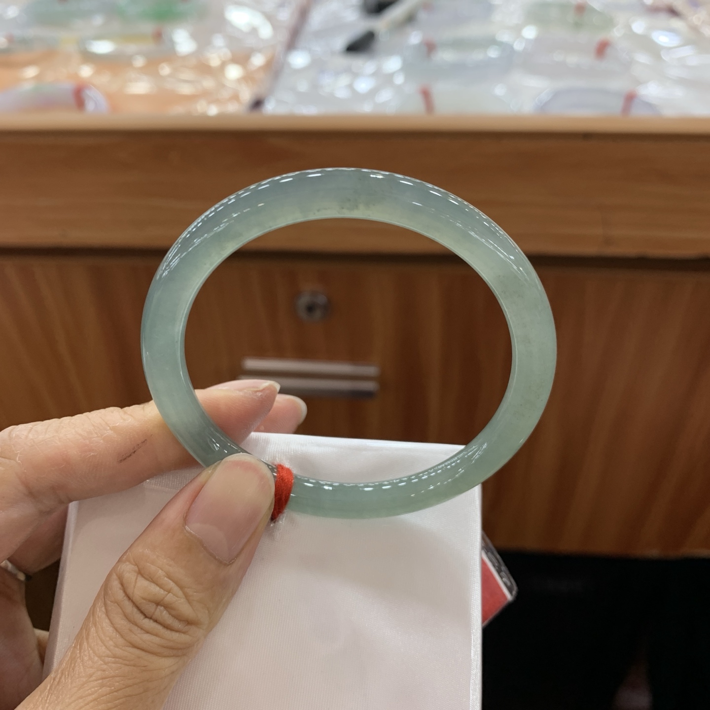 041001FN 蓝水圆条翡翠手镯 53.1-6-6.7