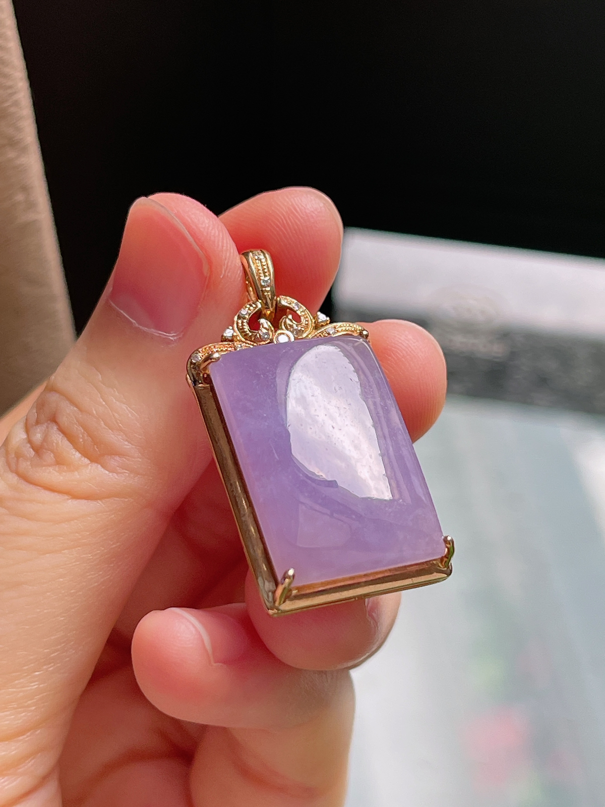 18k金 翡翠冰糯种紫罗兰无事牌挂件