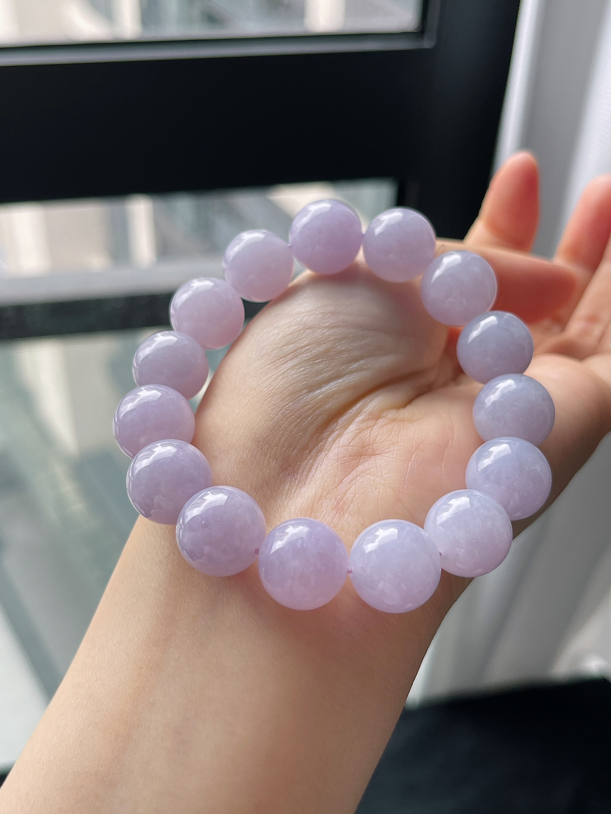 翡翠糯化种淡紫色手链