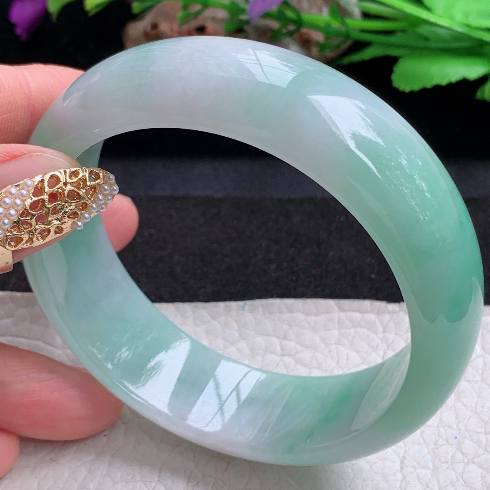xc大圈口59*19.5*8轮胎镯 天然缅甸翡翠a货手镯冰飘花大气正圈玉镯子