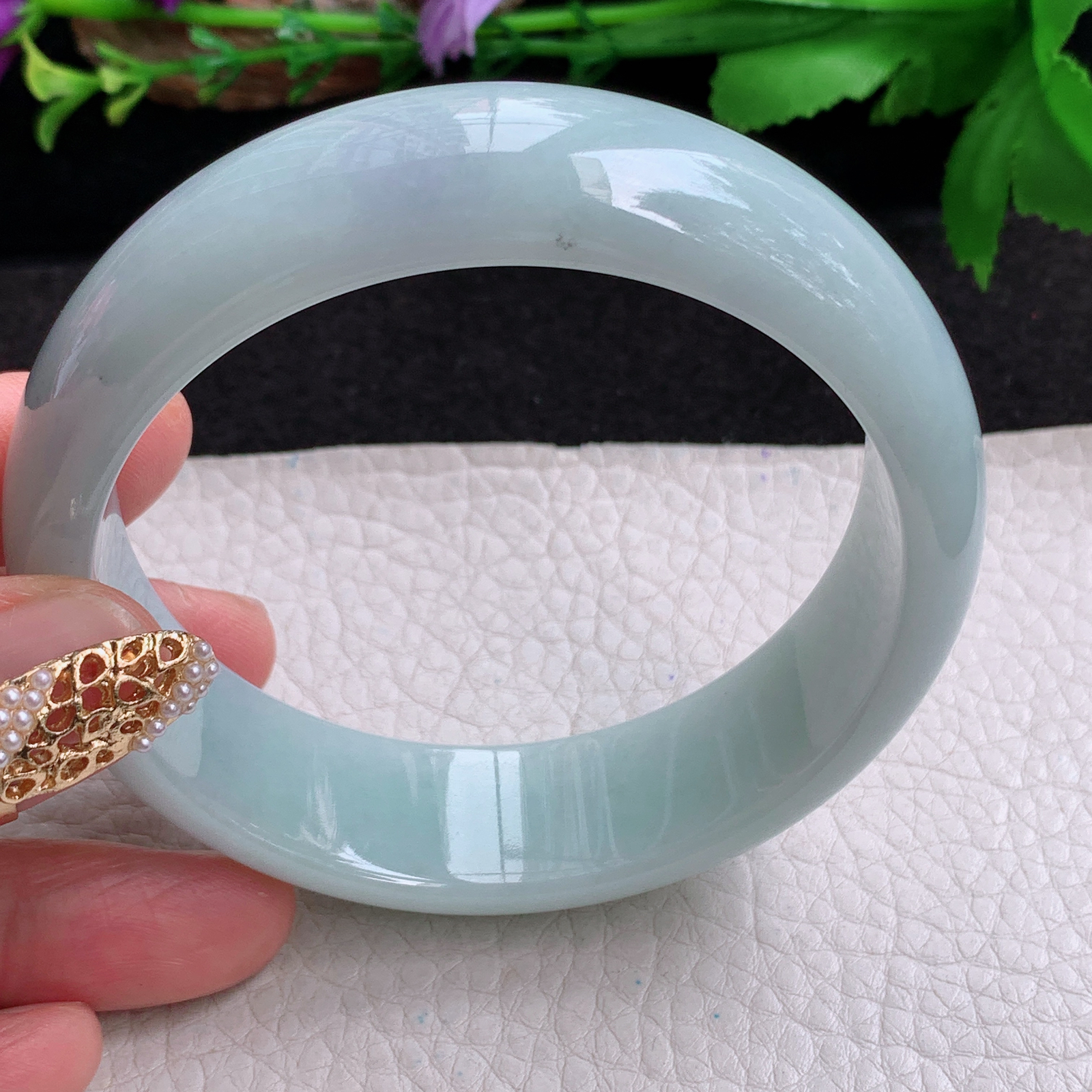 hy大圈口61.5*18.6*7.8轮胎镯 天然缅甸翡翠a货手镯浅绿大气正圈玉镯子