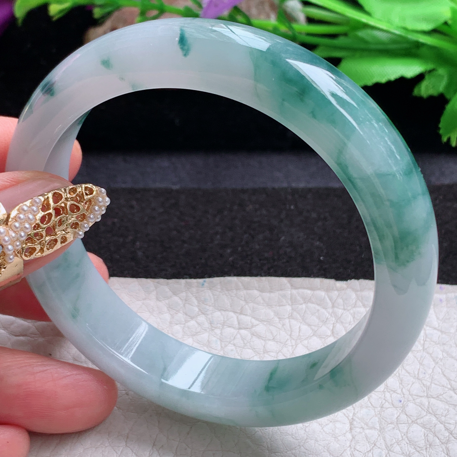 xc实拍58.6*13.8*8.5平安镯 天然缅甸翡翠a货手镯冰飘花正圈玉镯子