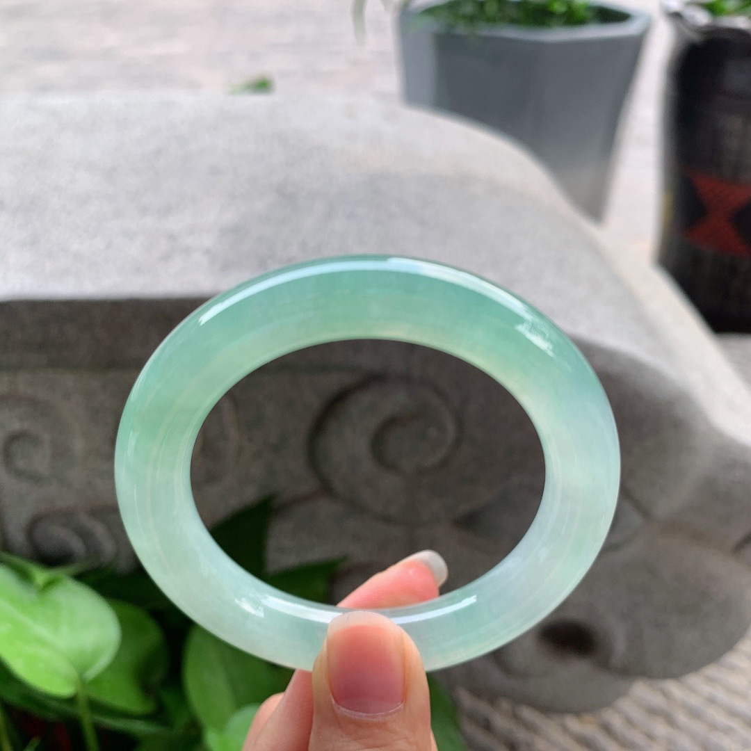 圈口 55.3-11.2【冰种果绿圆条手镯】圆条55 56可戴