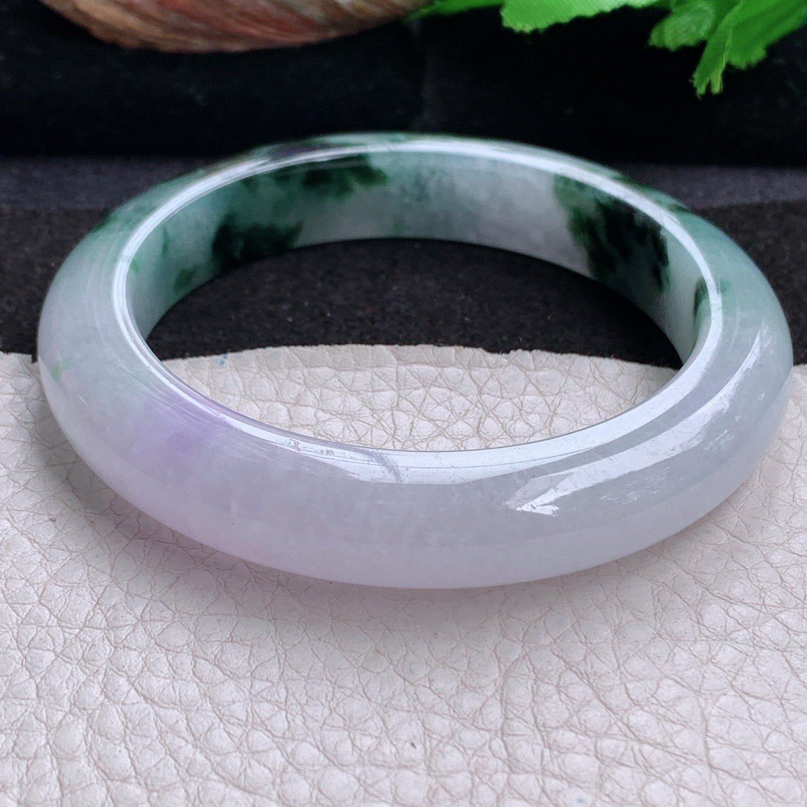 cc实拍57.5*12*9.8招财镯 天然缅甸翡翠a货手镯半山水飘花正圈玉镯子