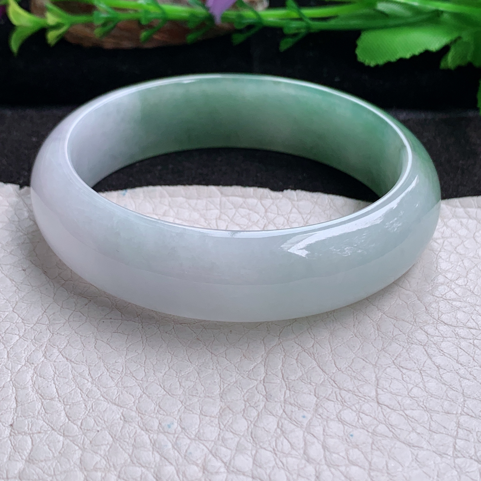 js实拍58.5*15.8*7.6招财镯 天然缅甸翡翠a货手镯冰润半山水正圈玉镯子