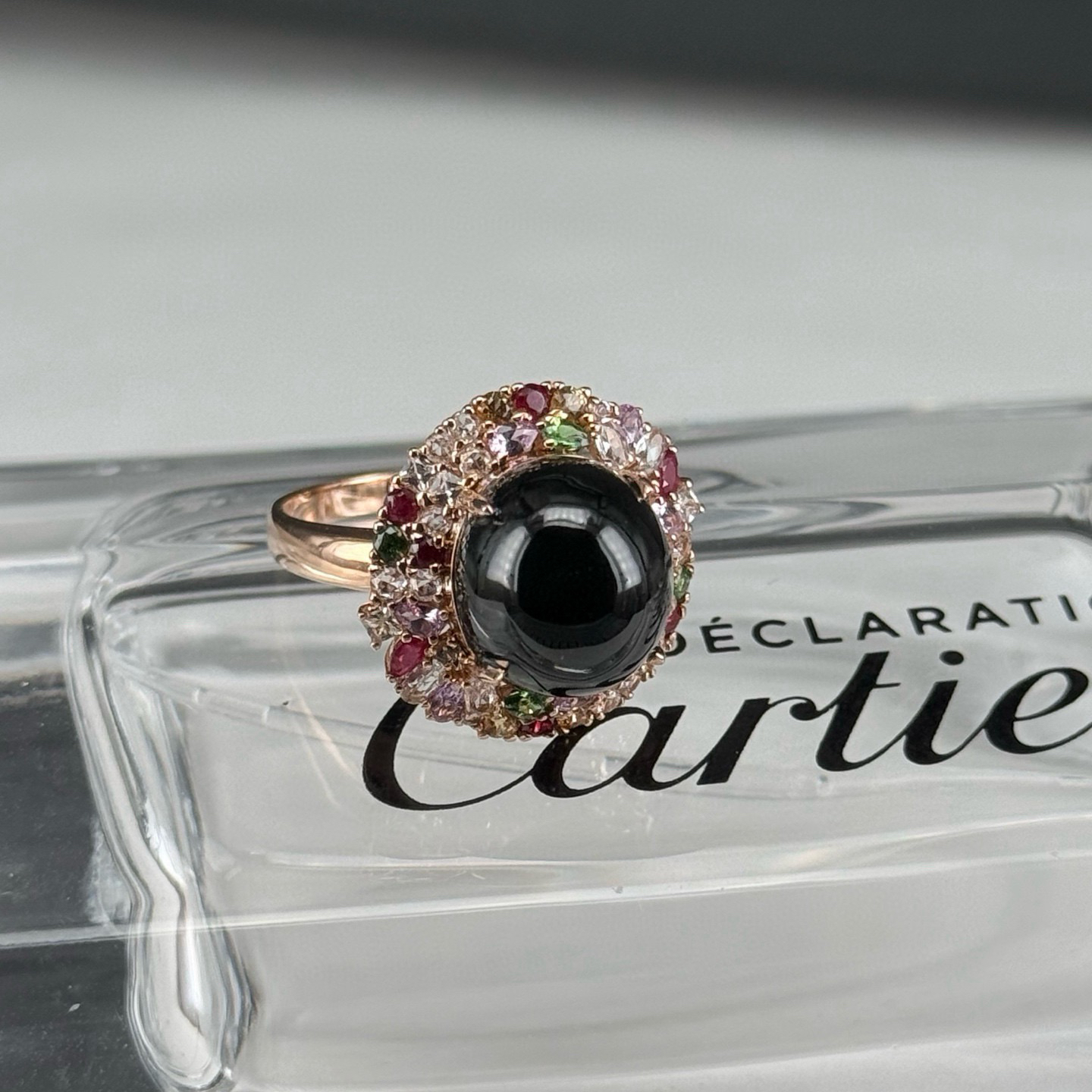 精品18k墨翠豪镶蛋面女戒 种好色正 黑度极好 打灯通透 油性十足 尺寸11.5