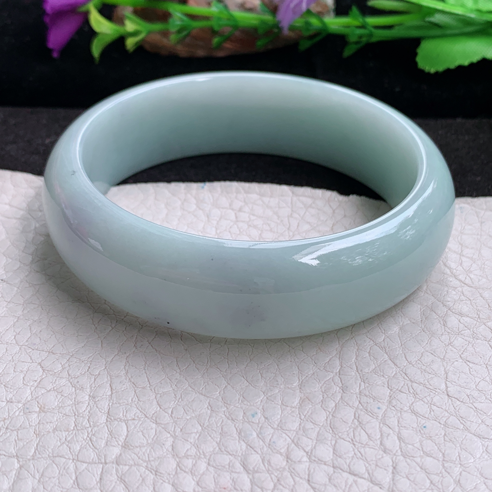 hy大圈口61.5*18.6*7.8轮胎镯 天然缅甸翡翠a货手镯浅绿大气正圈玉镯子