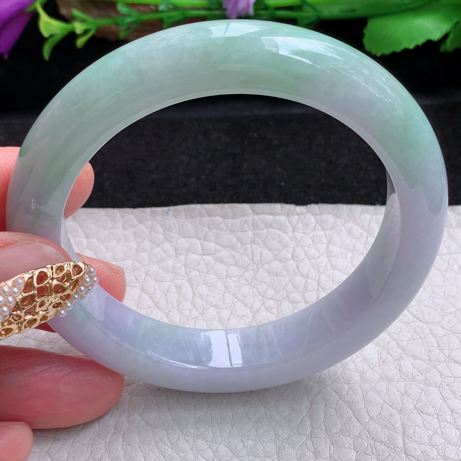 ee实拍55.8*11.8*8.7招财镯 天然缅甸翡翠a货手镯春带彩正圈玉镯子