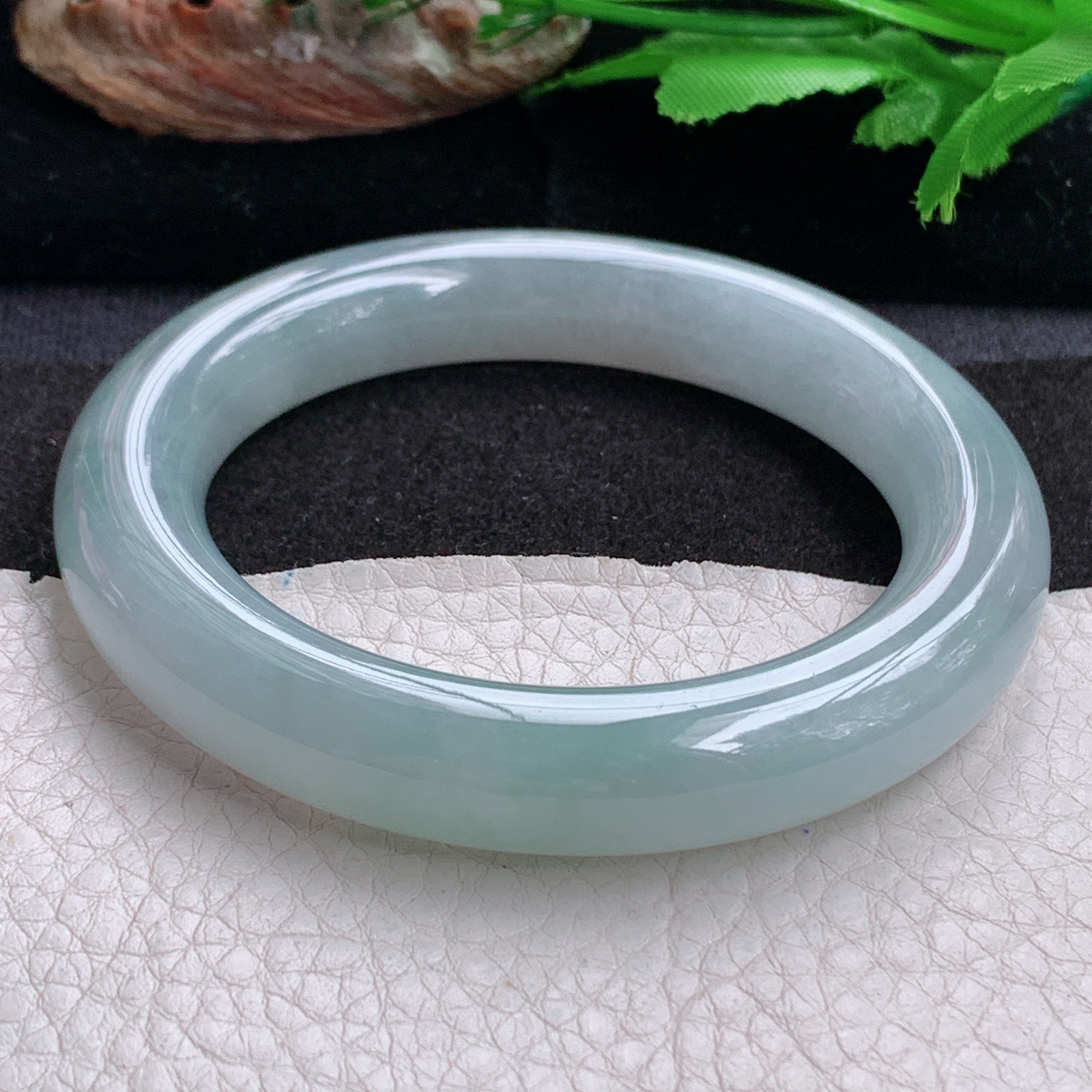 cc实拍55.5*11.6美人镯 天然缅甸翡翠a货手镯晴水圆条玉镯子