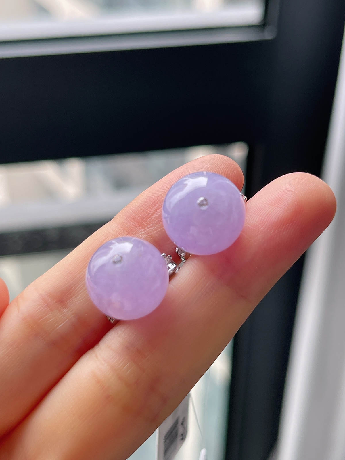 18k金翡翠冰糯满紫罗兰耳坠