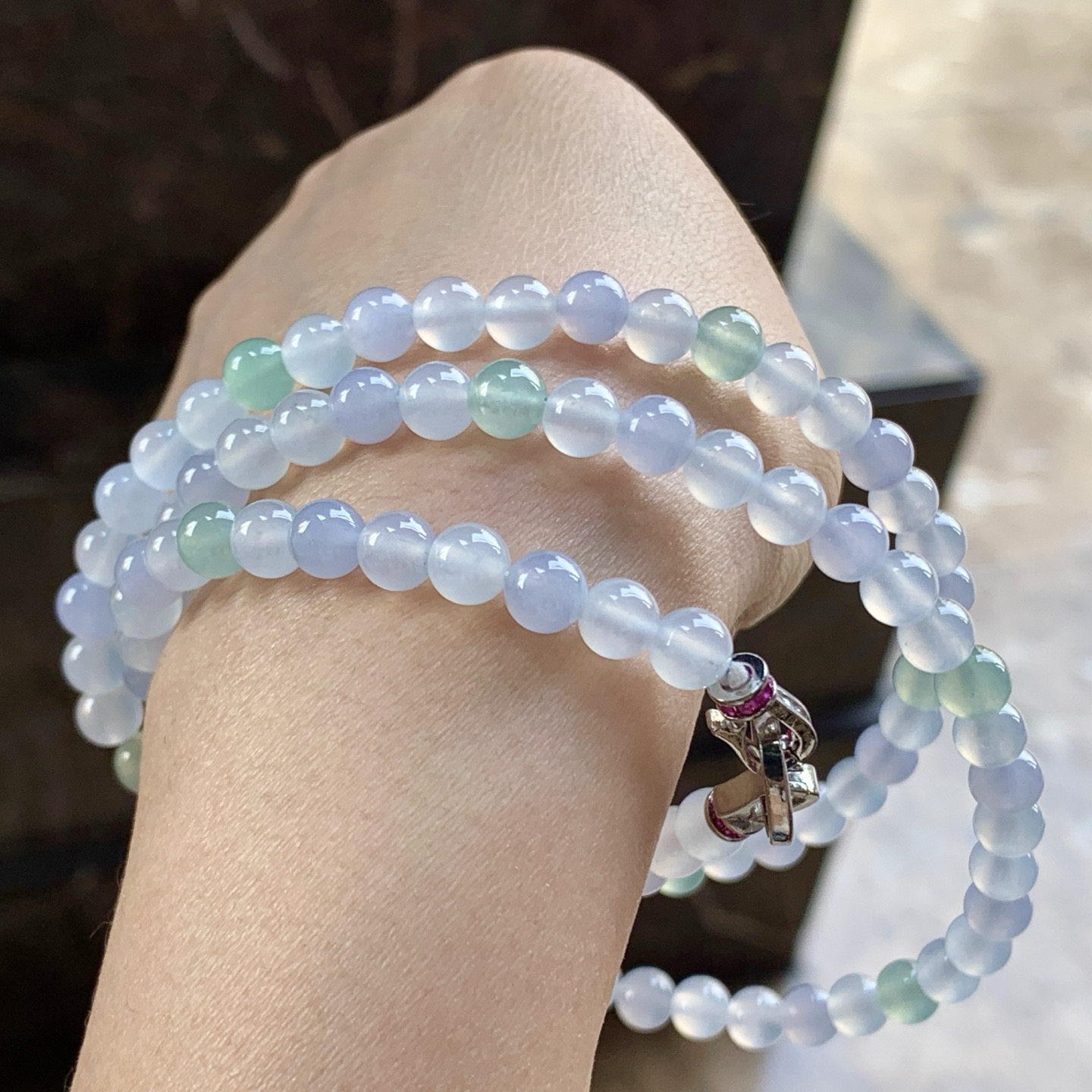 冰种糖果色珠链^_^清新冰透 甜美