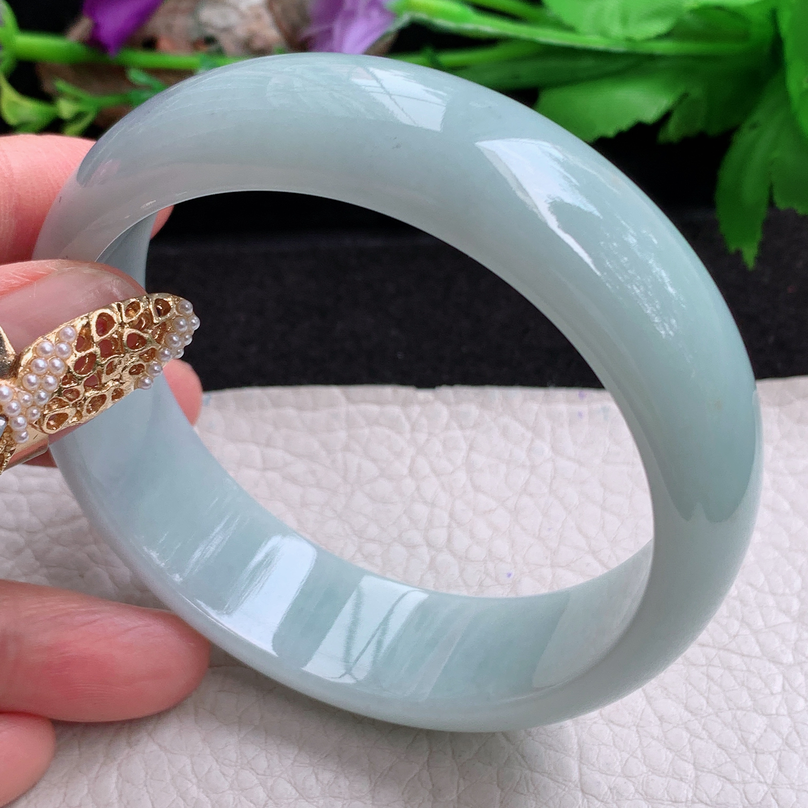 hy大圈口61.5*18.6*7.8轮胎镯 天然缅甸翡翠a货手镯浅绿大气正圈玉镯子