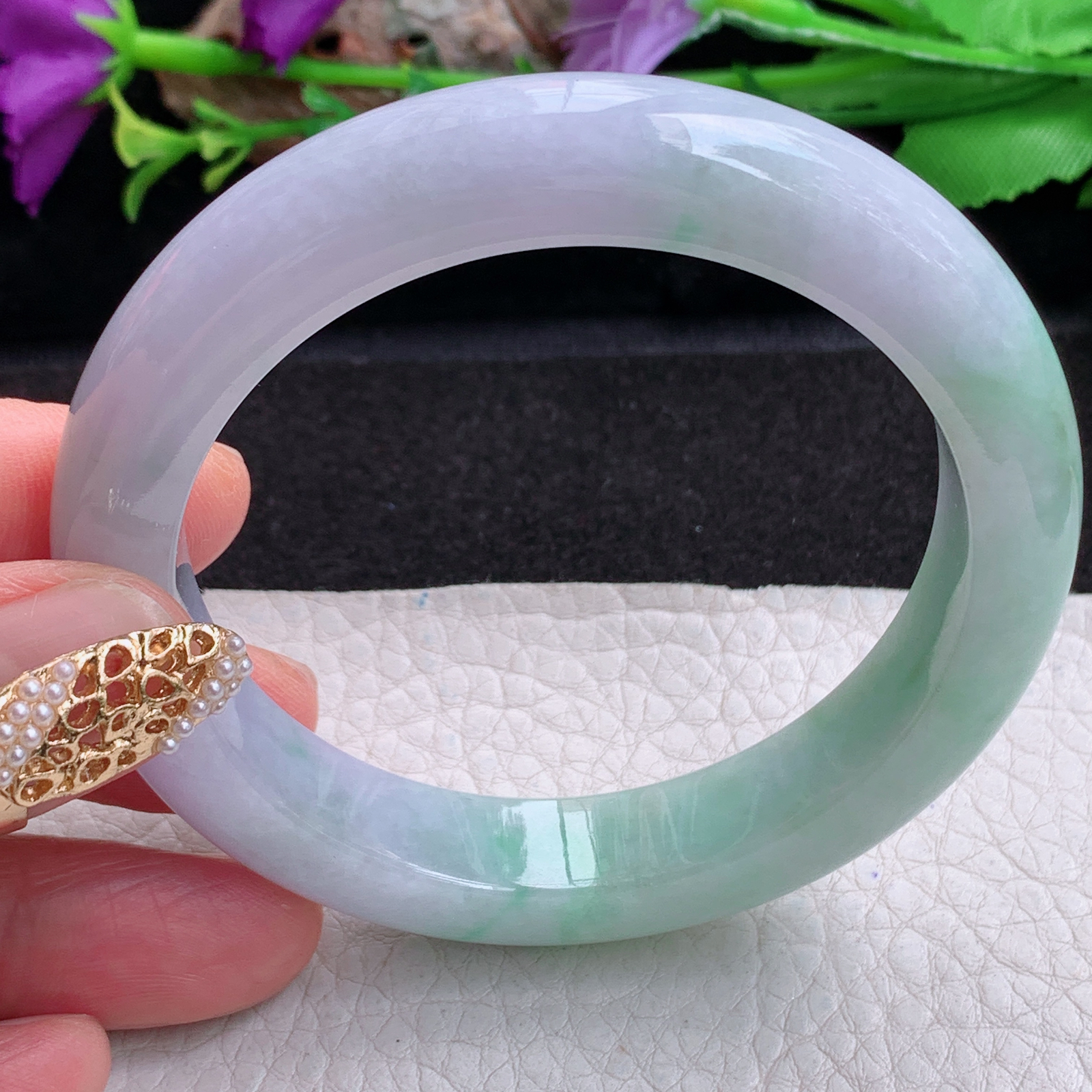 ee实拍55.8*11.8*8.7招财镯 天然缅甸翡翠a货手镯春带彩正圈玉镯子