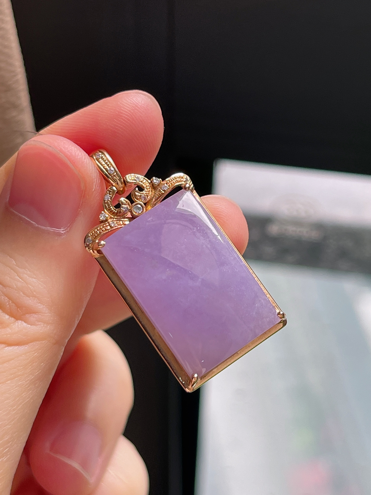 18k金 翡翠冰糯种紫罗兰无事牌挂件