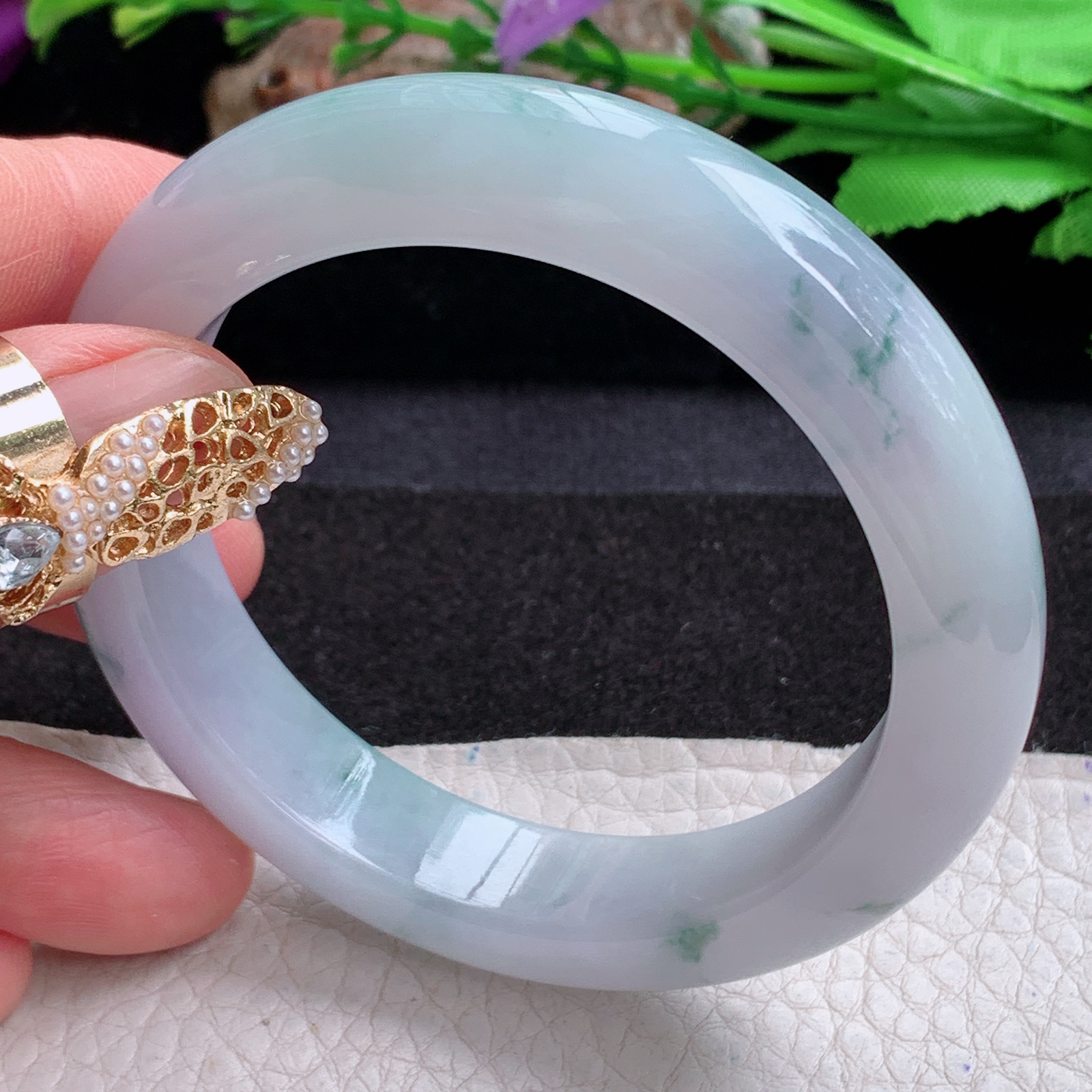 p实拍54*12.2*9平安镯 天然缅甸翡翠a货手镯冰飘花厚装正圈玉镯子