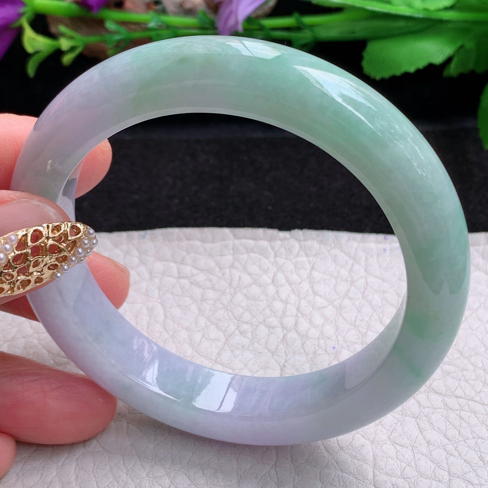 ee实拍55.8*11.8*8.7招财镯 天然缅甸翡翠a货手镯春带彩正圈玉镯子