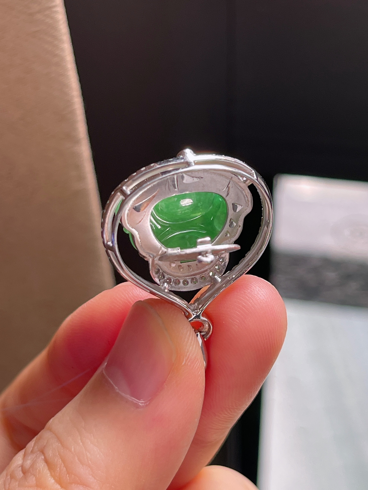 18k金翡翠冰糯种绿色佛公挂件