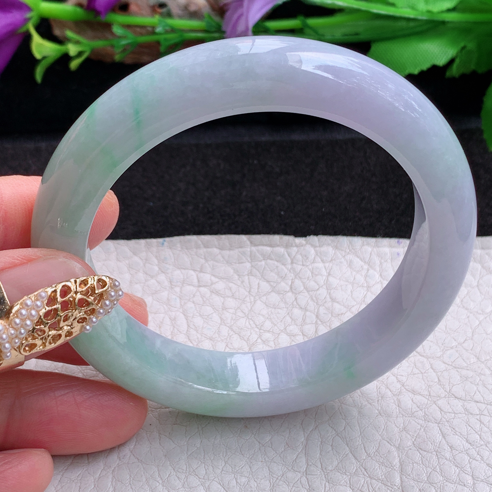 ee实拍55.8*11.8*8.7招财镯 天然缅甸翡翠a货手镯春带彩正圈玉镯子