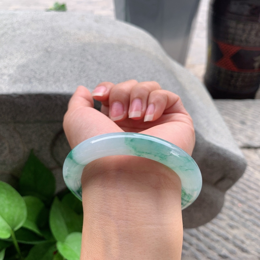 圈口55.7-10.8 【冰飘花圆条手镯】圆条55 56可戴