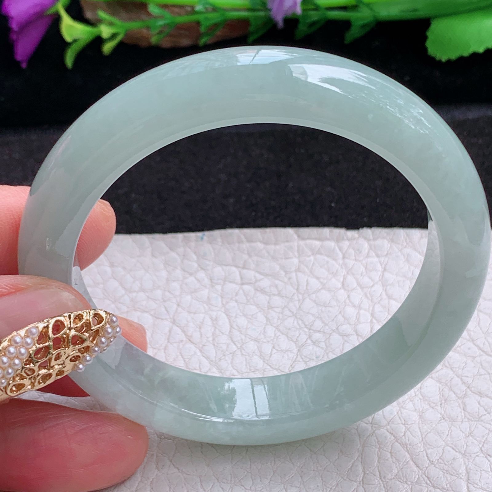 hy实拍54*11.6*8.3平安镯 天然缅甸翡翠a货手镯冰晴秀气正圈玉镯子