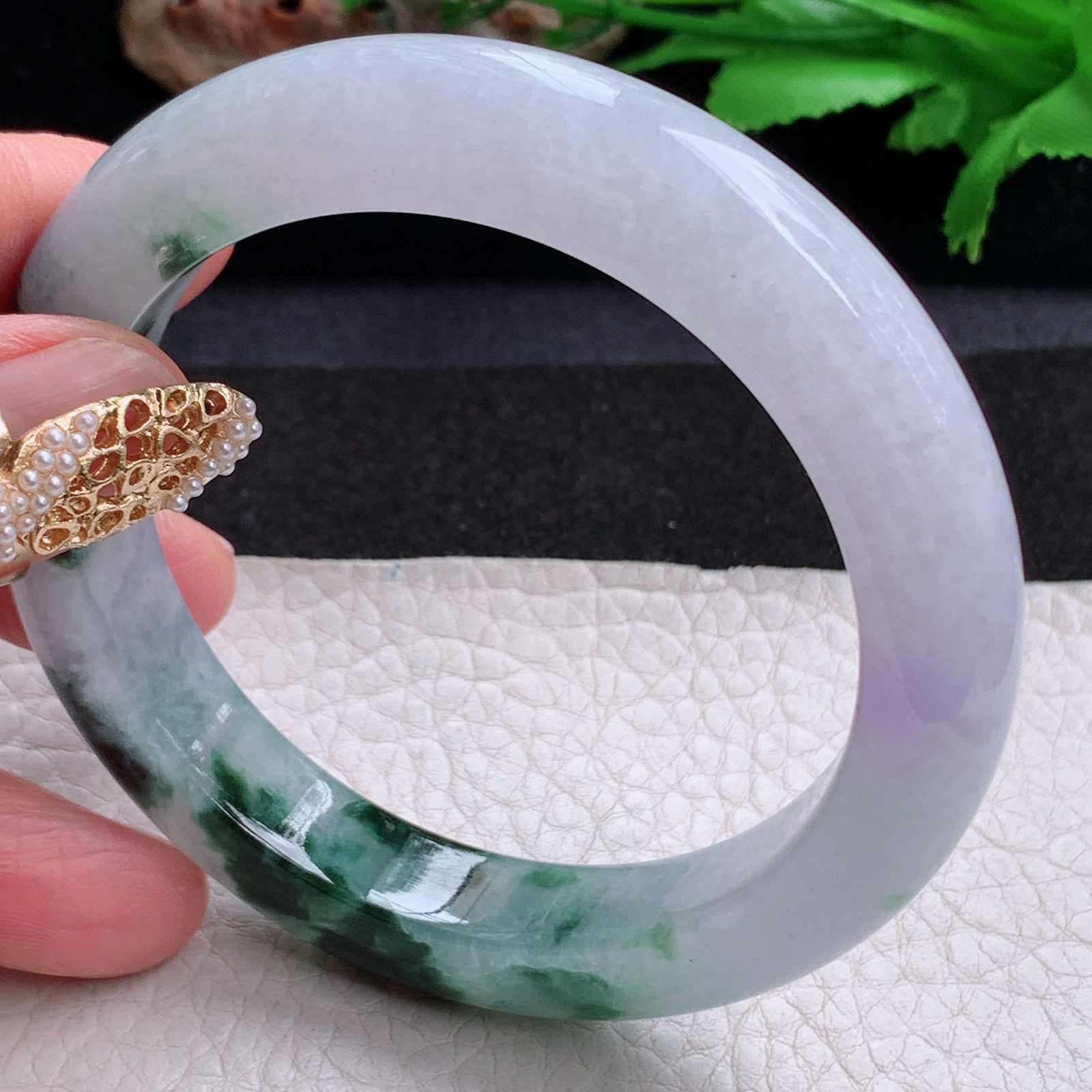 cc实拍57.5*12*9.8招财镯 天然缅甸翡翠a货手镯半山水飘花正圈玉镯子
