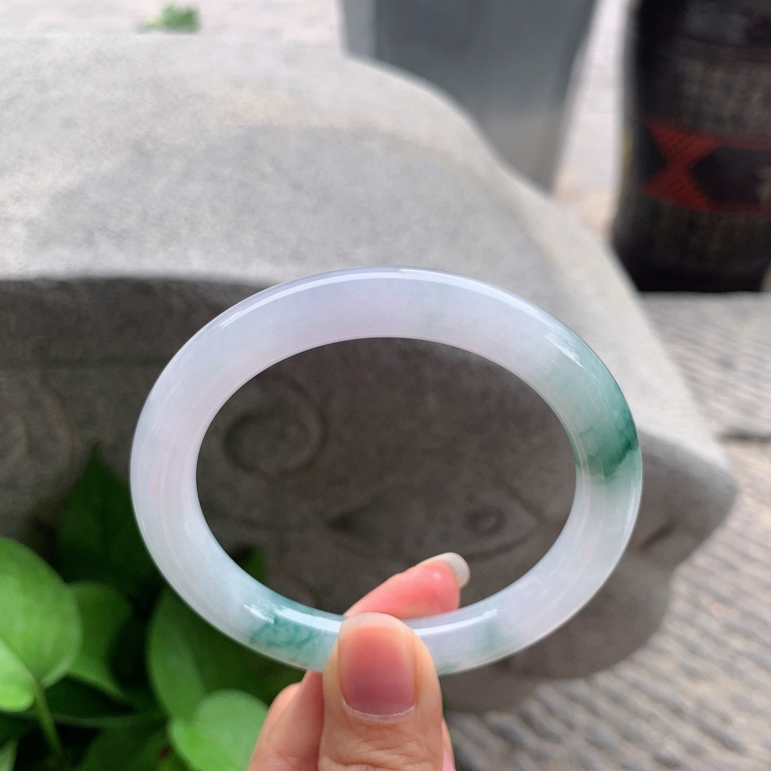 圈口57.8-9.4 【冰飘花圆条手镯】圆条57 58可戴 冰透水润