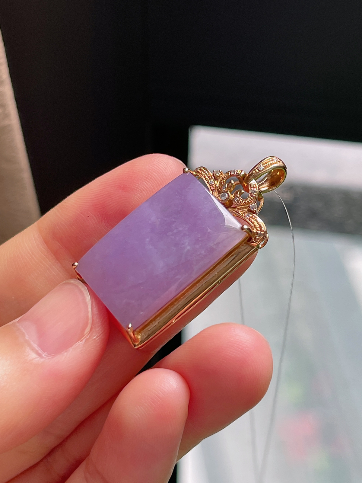 18k金 翡翠冰糯种紫罗兰无事牌挂件