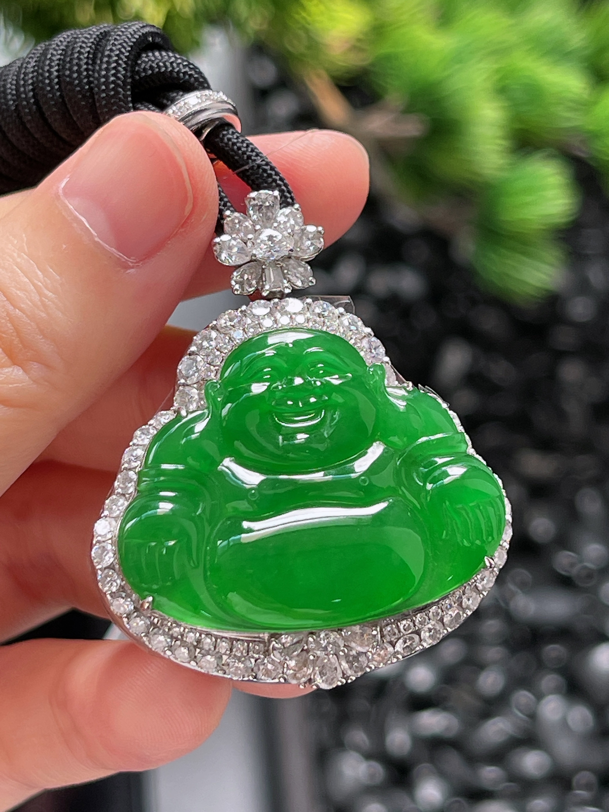 18k金 翡翠冰糯种绿色佛公吊坠