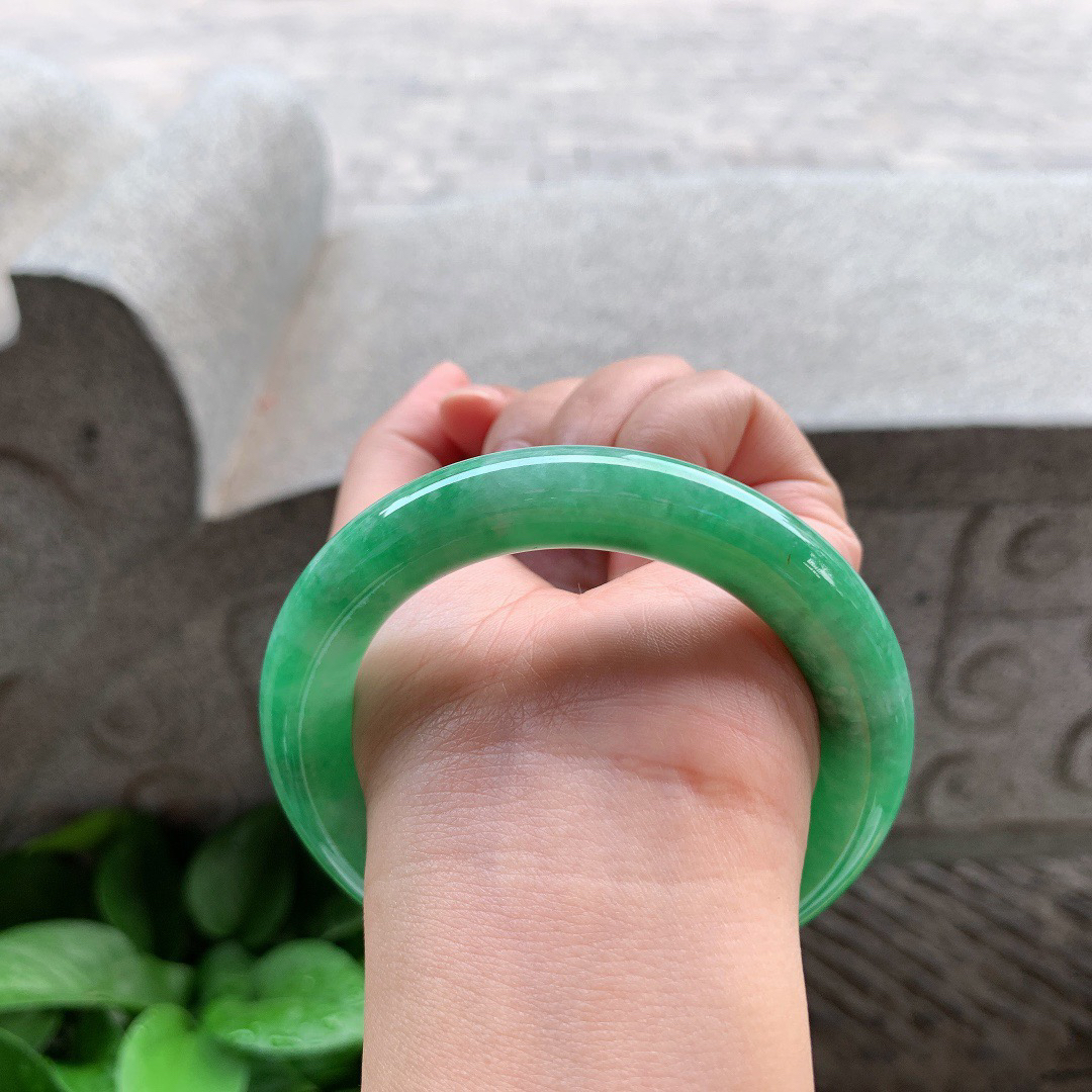 圈口56.5-11.2 【满绿圆条手镯】圆条56 57可戴