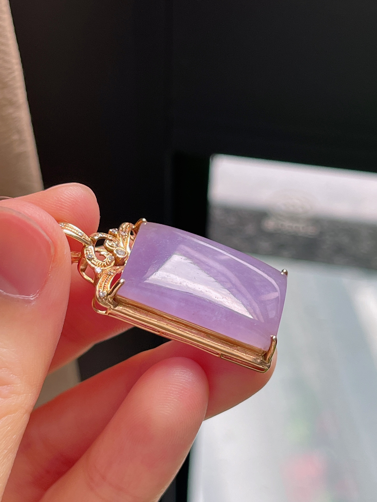 18k金 翡翠冰糯种紫罗兰无事牌挂件