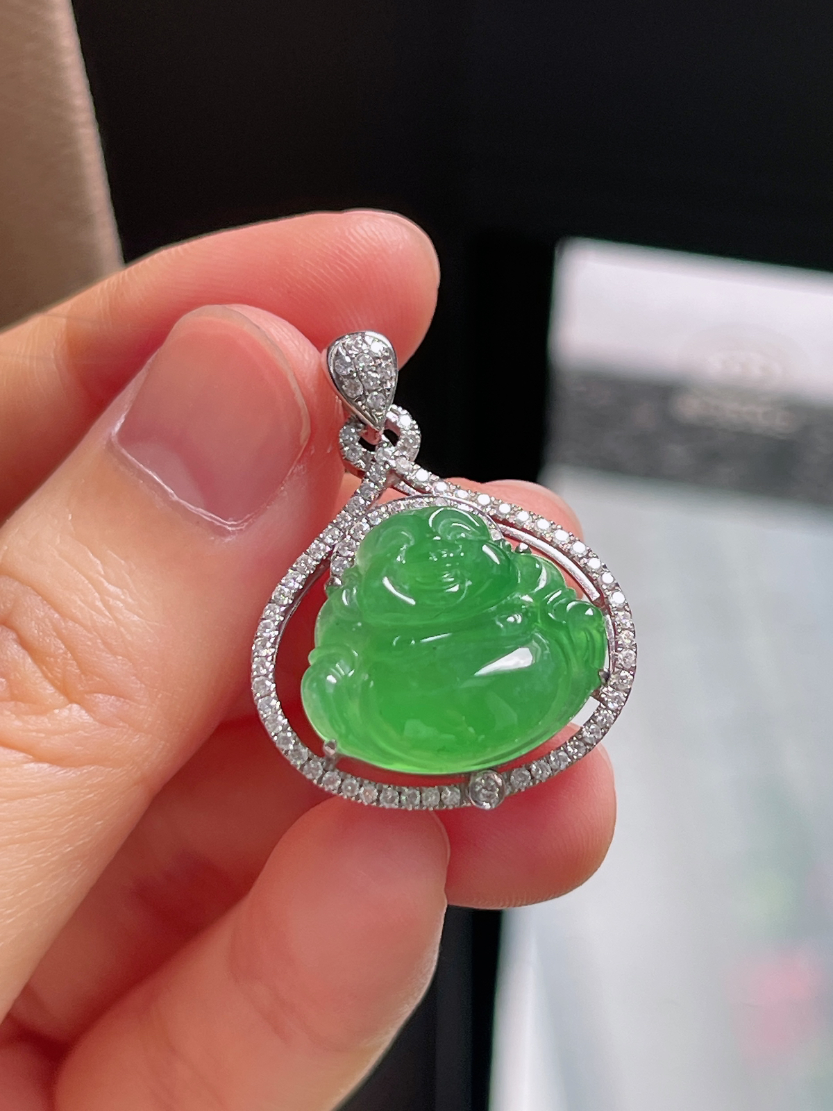 18k金翡翠冰糯种绿色佛公挂件