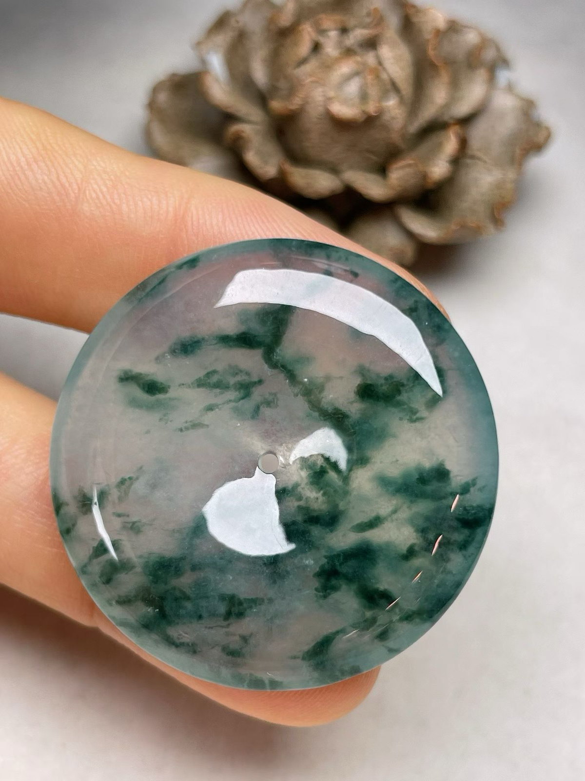 冰种飘花【平安扣】吊坠，种水好，玉质细腻 ，卖相好‘