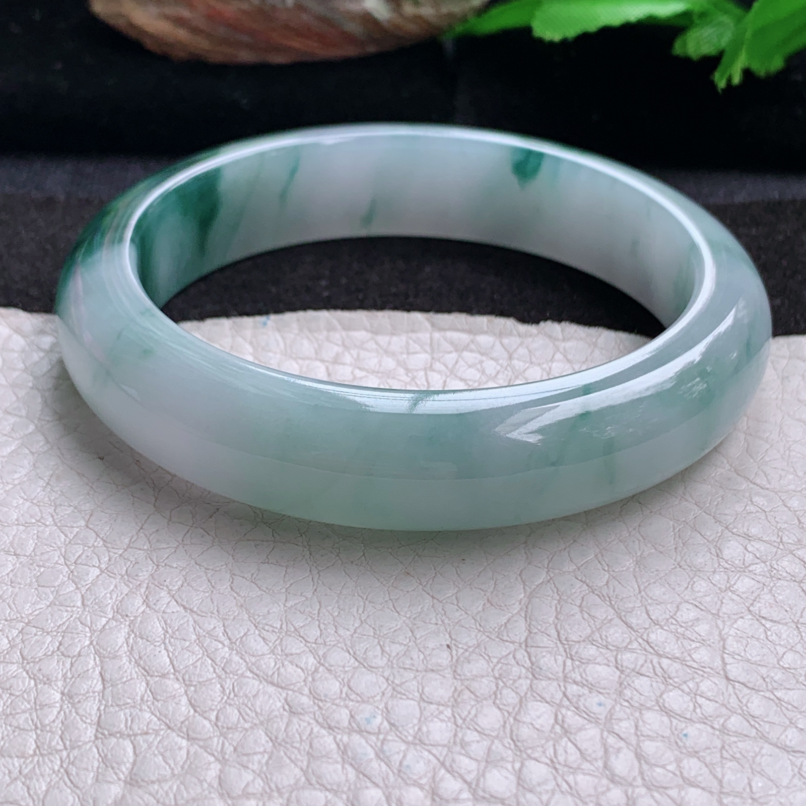 xc实拍58.6*13.8*8.5平安镯 天然缅甸翡翠a货手镯冰飘花正圈玉镯子