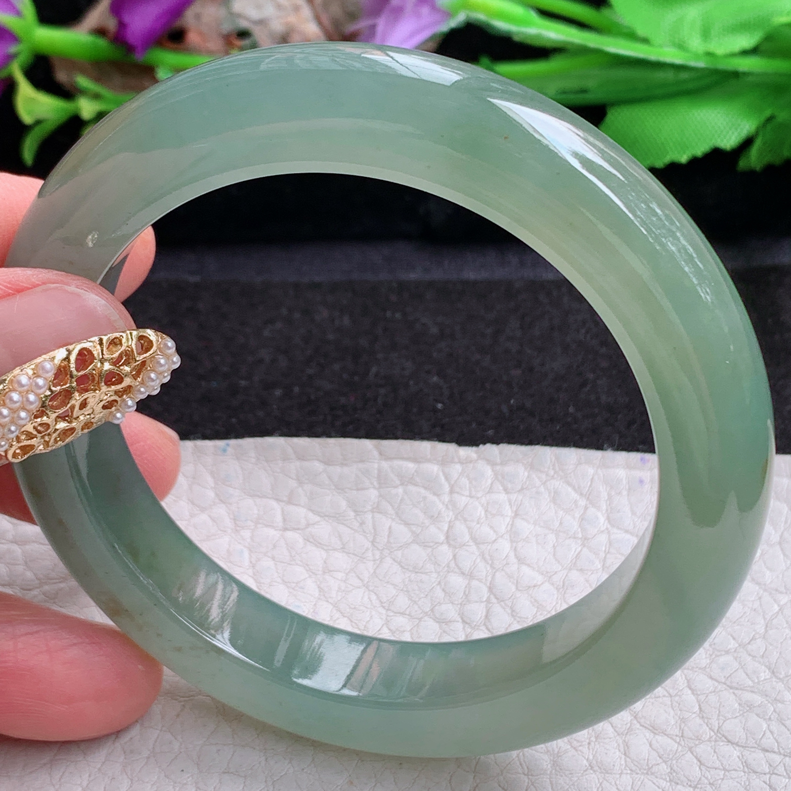 r实拍57*12*10平安镯 天然缅甸翡翠a货手镯冰黄加绿厚装正圈玉镯子