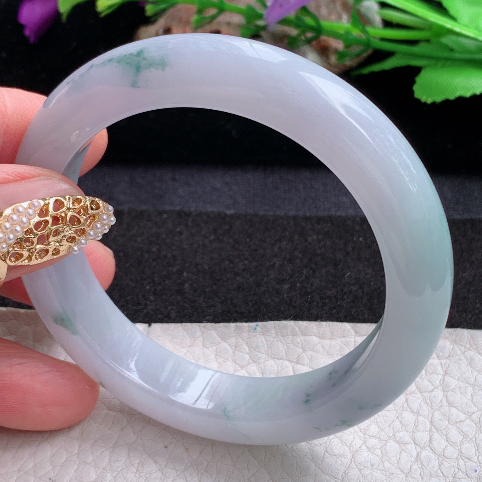 p实拍54*12.2*9平安镯 天然缅甸翡翠a货手镯冰飘花厚装正圈玉镯子