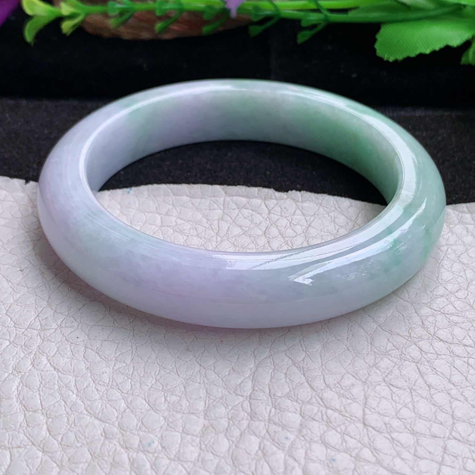 ee实拍55.8*11.8*8.7招财镯 天然缅甸翡翠a货手镯春带彩正圈玉镯子